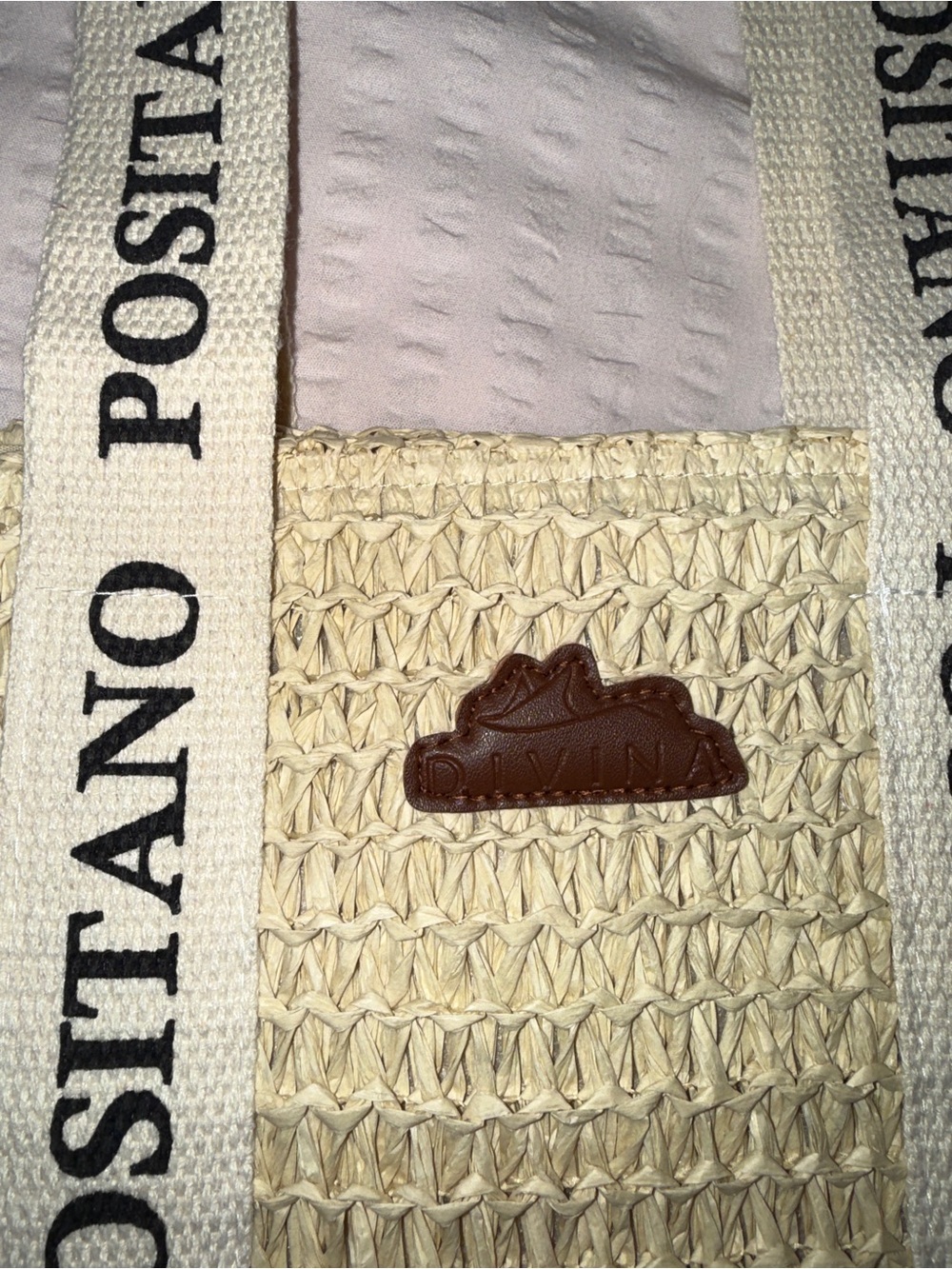 Divina Costiera Positano Straw Tote Bag with Brown Trim - Picture 3 of 9